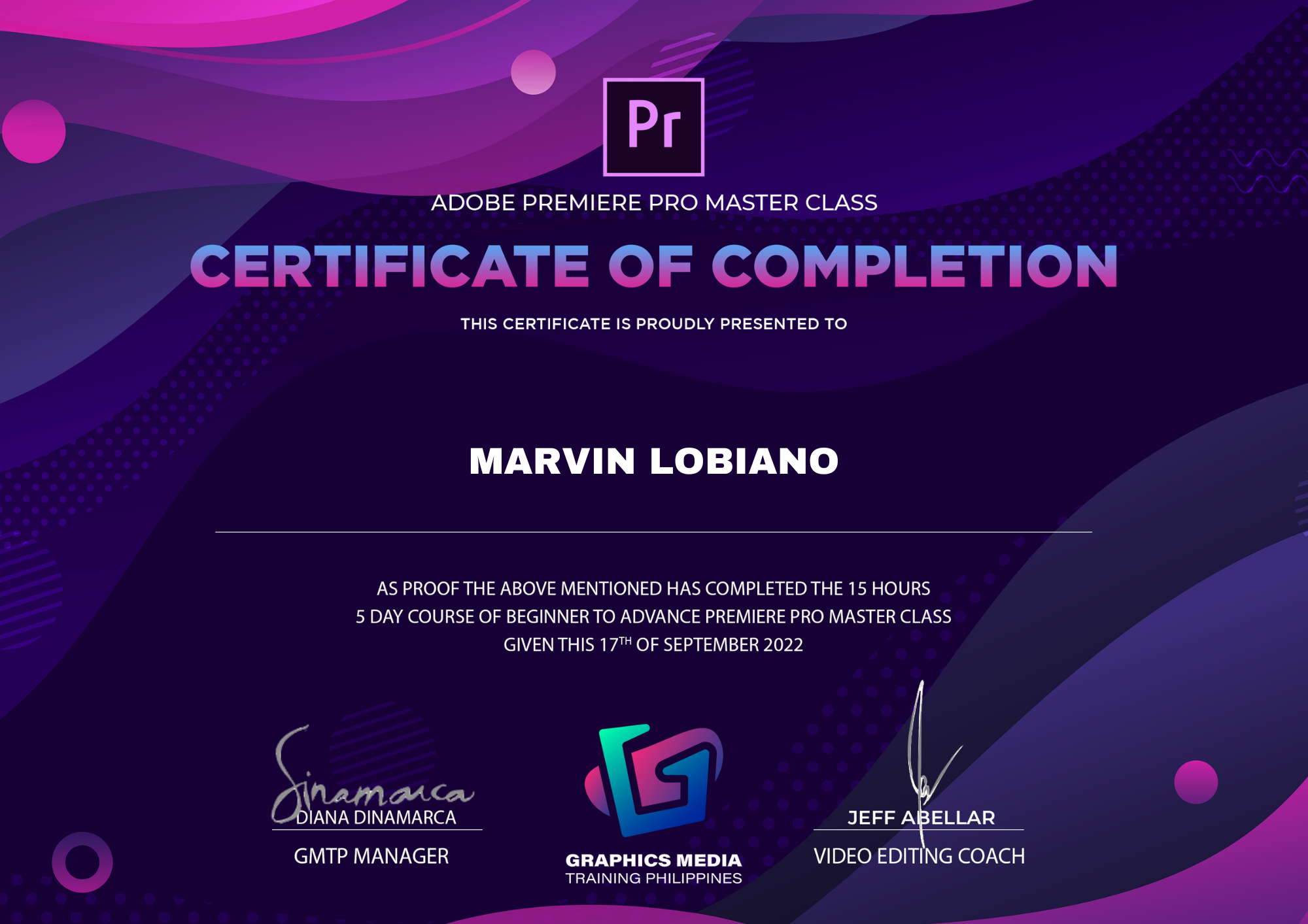 Marvin Lobiano Freelance Video Editor Beginner Certificate