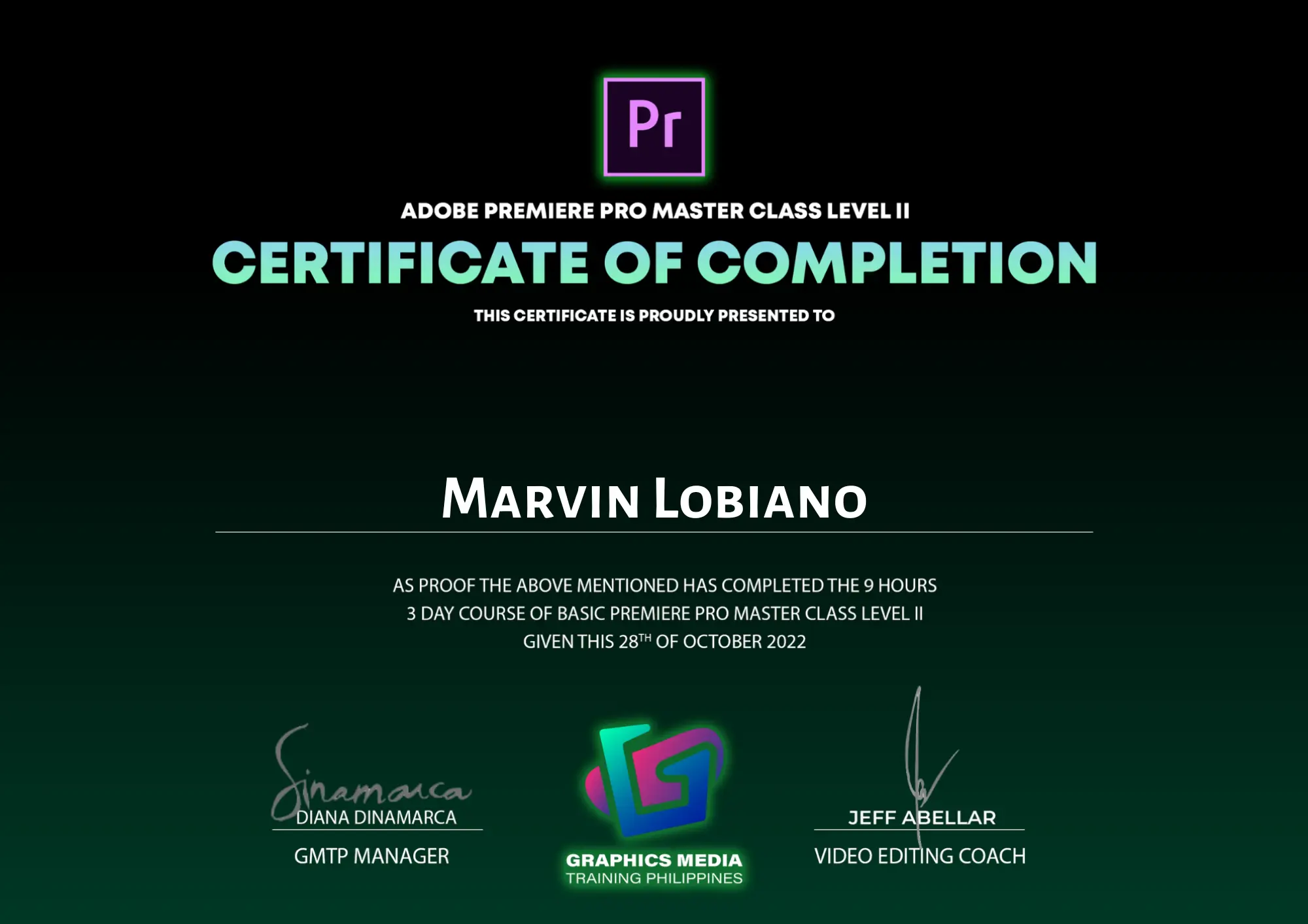Marvin Lobiano has a Freelance Advance Video Editor Certificate